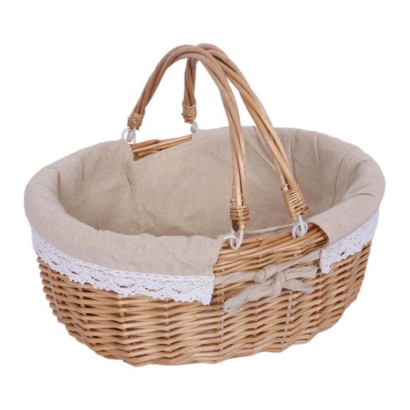 Wicker Picnic Sundries Photography Props With Handle Storage For Wedding Holiday Gardening Hiking Food Storage