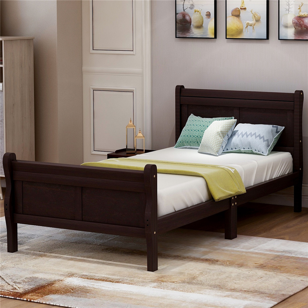 New Twin Headboard and Footboard, Espresso Wood Platform Bed Frame with