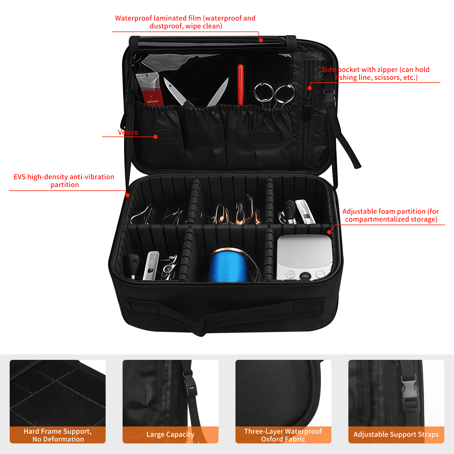 AGOPLEE Waterproof Fishing Reel Box Backpack with Shockproof Dividers & Multiple Pockets - Ideal for Ice Fishing Gear, Travel & Daily Use