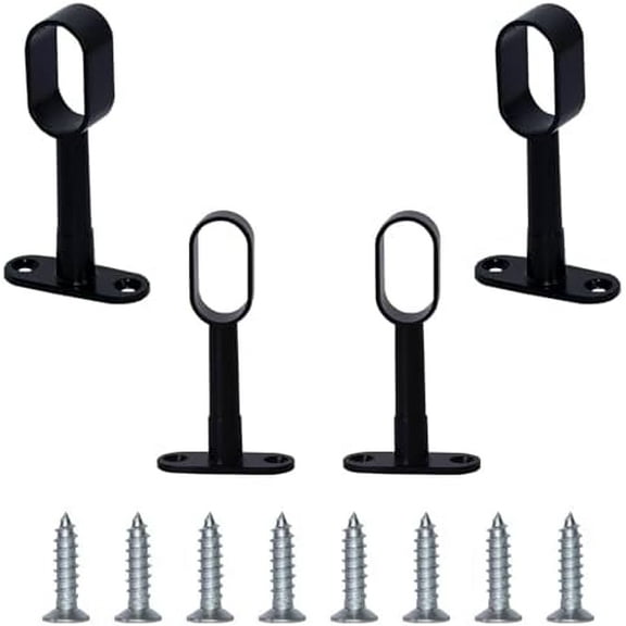Adjustable Closet Rod Support Bracket - 4Pcs Oval Zinc Alloy Wardrobe Rod Holder for Hollow Rods, Middle & End Mount for Bedroom Bathroom Cabinet, Black