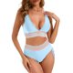 thumbnail image 1 of Trajes de baño Amzcrzy Tankini para mujer, bikini de control de abdomen, bikini de mujer de cintura alta, traje de baño dividido de color con cordón, traje de baño abdominal fruncido azul claro, M, 1 of 9