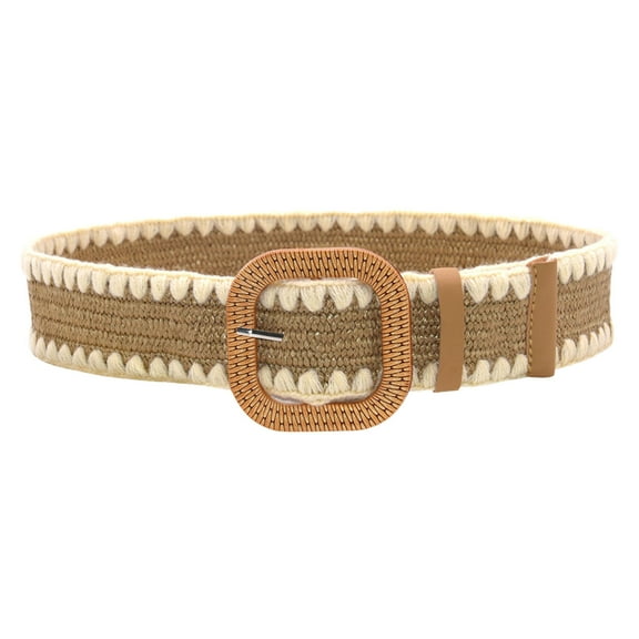 IDALL Womens Belt Western Belts Women Belt Straw Woven Elastic Stretch Wide Waist Belts For Dresses With Buckle Waist Belt Clearance Khaki One Size