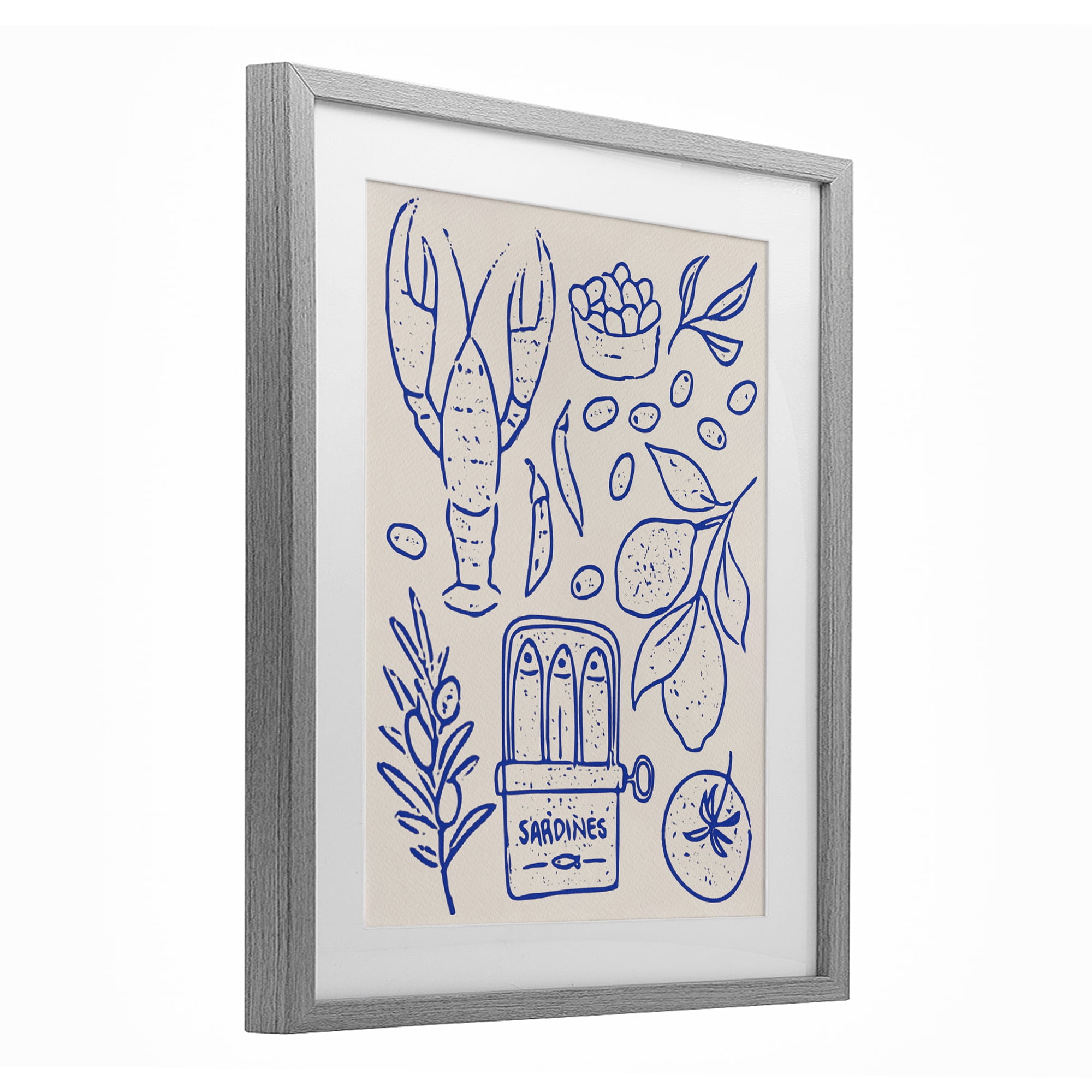 Stupell Industries Seafood & Herbs Simplicity Gray Framed Print Under Glass, design by Camila Juncos