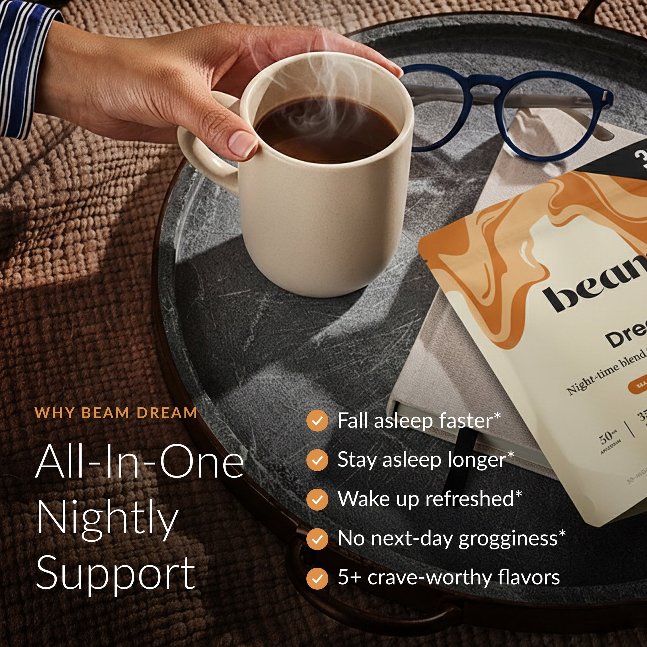 Beam Dream Sleep Powder with Melatonin I L-Theanine, Apigenin, Reishi & Magnesium I Third Party Tested Natural Sleep Aid & Sleep Supplement I Health and Wellness Gift I Sea Salt Caramel I 20 Serving