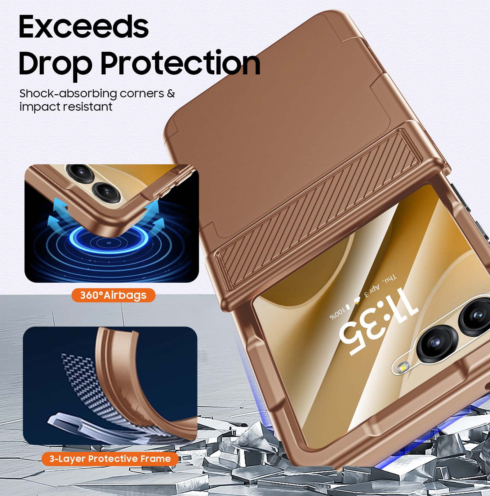 Vizvera for Motorola Razr 2026/2025/2024 Phone Case with Card Holder [RFID Blocking],Hinge Protection,Screen Protector Shockproof Case-Gold