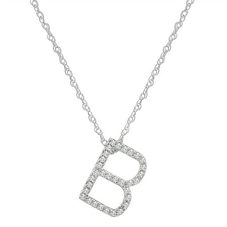 Amanda Rose Collection 14K White Gold Diamond B Initial Pendant, 16 Necklace