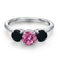 thumbnail image 3 of Gem Stone King 925 Sterling Silver Pink Moissanite and Black Onyx Engagement Ring for Women | 1.75 Cttw | Round 6MM | Gemstone Birthstone | Size 6, 3 of 6
