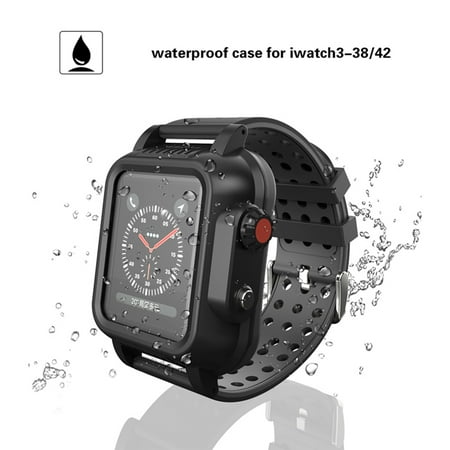 Dteck Waterproof Case for Apple Watch Series 3 38mm, IP68 Waterproof Shockproof Impact Resistant Apple iWatch Full Body Protective Case with Built-in Screen Protector, Black