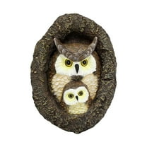HUONA Owls Sculptures Resin Mother Child Owl Figurines Animal Ornaments Tree Peeker Outdoor Garden Decoration