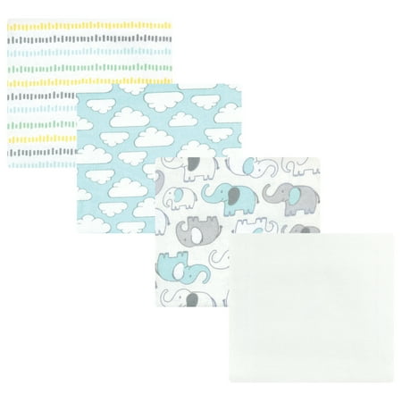 Luvable Friends Hudson Baby Flannel Receiving Blankets 4pk, New Elephant