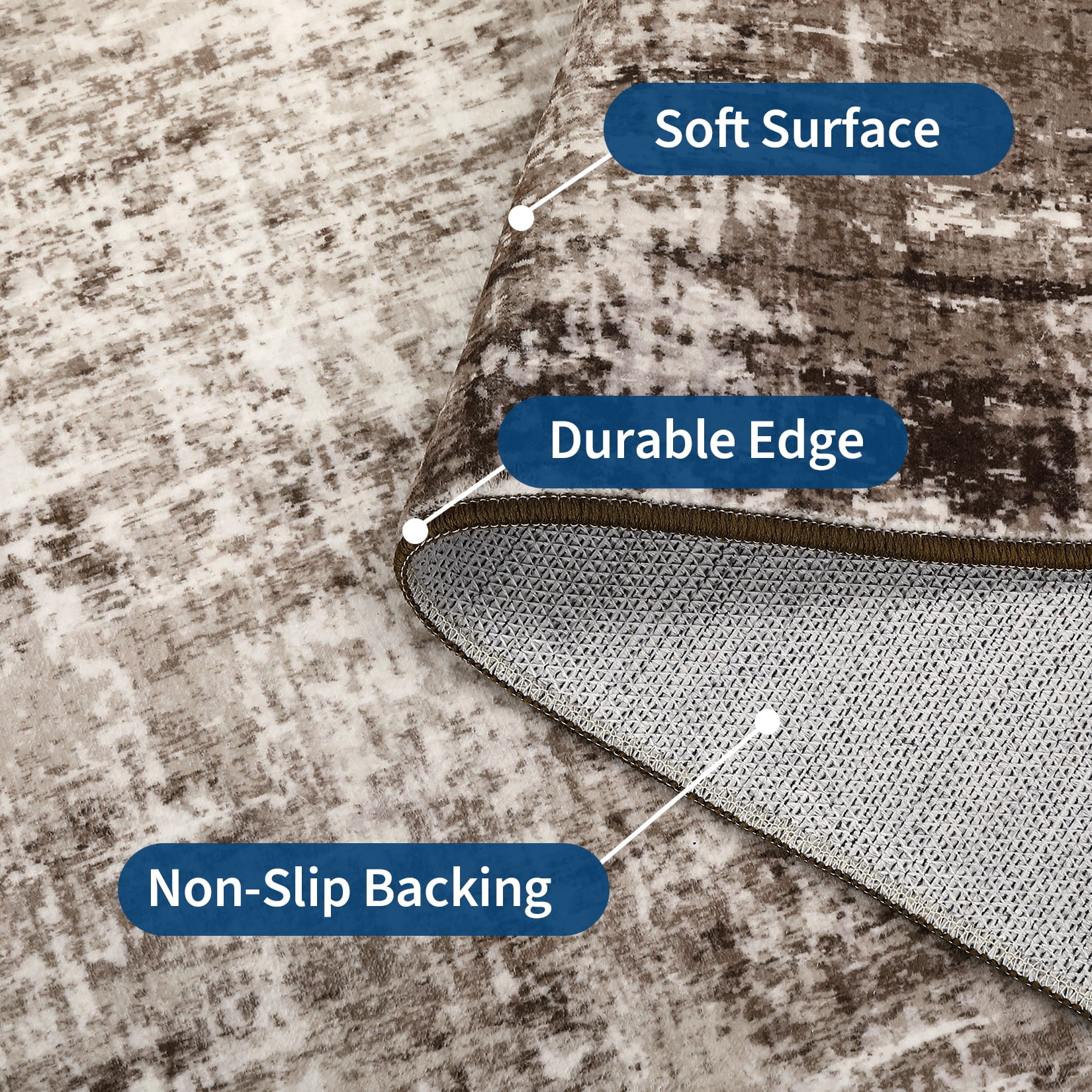 Hasoo Large Washable Rug 9' x 12' Area Rug for Living Room Modern Abstract Non-Slip Neutral Indoor Decor Carpet, Brown