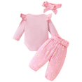 thumbnail image 3 of Karoyedx Toddler Fall Outfits for Girls Newborn Baby Girl Clothes Infant Girls Printed Bodysuit Tops Pants Headband Outfits Set Pink Size,0-3 Months, 3 of 9