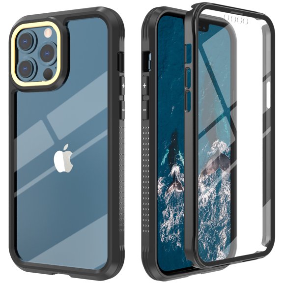 Clear Case for iPhone 13 Pro Max with Screen Protector Heavy Duty Protection Shockproof Bumper Case-Black