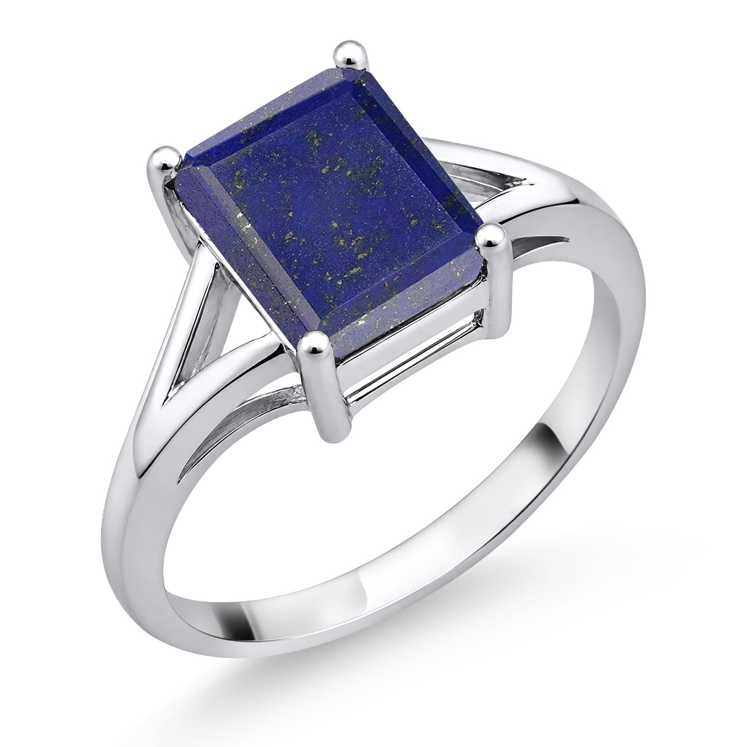 Gem Stone King 925 Sterling Silver Blue Lapis Solitaire Engagement Ring for Women (2.00 Cttw, Emerald Cut 9X7MM, Gemstone Birthstone, Available in Size 5,6,7,8,9)