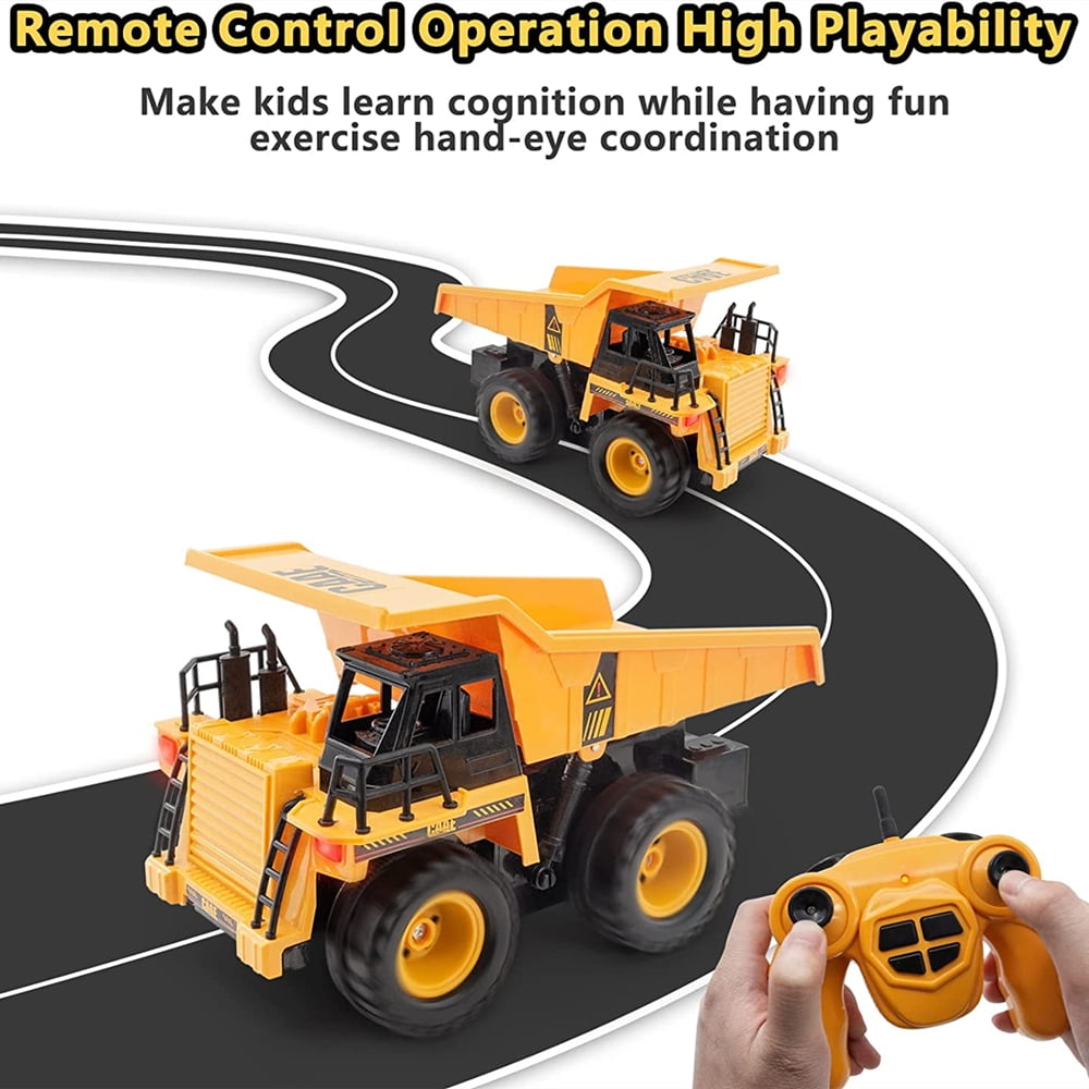 Remote Control Dump Truck Car Toys for Kids Rechargeable RC Construction Vehicle Cars with Light Music for 6+ YO Boys Gifts