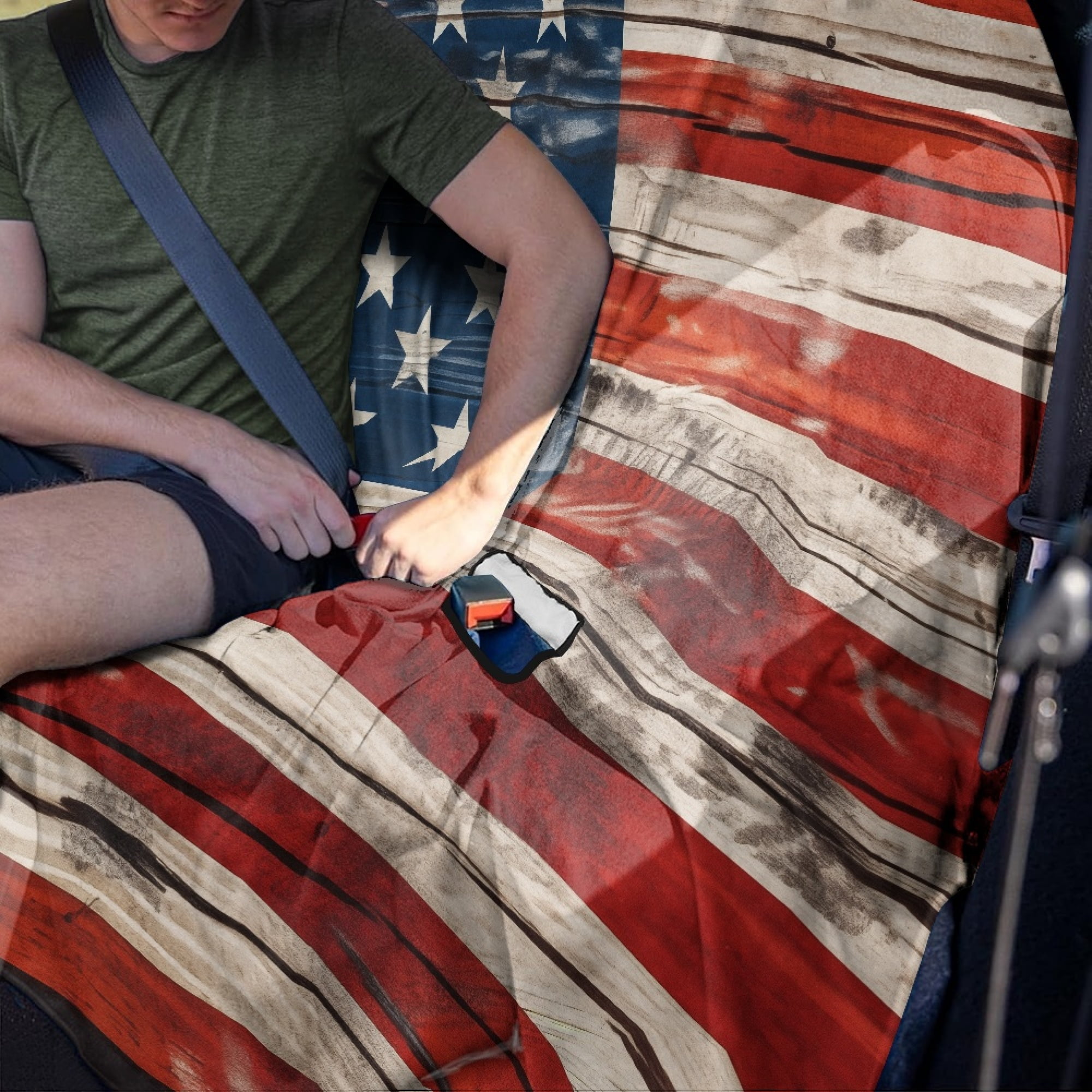 Drydeepin American Flag Car Back Seat Cover, 4th of July Patriotic Rear Bench Seat Towel Cover Breathable Non-Slip Rear Seat Cover Universal Fit for Sedans SUVs Truck Auto Interior Decor