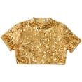 thumbnail image 5 of TiaoBug Kids Girls Shiny Sequined Crop Top Club Party Disco Shirt Jazz Hip-hop Dance Costume Gold 6, 5 of 7