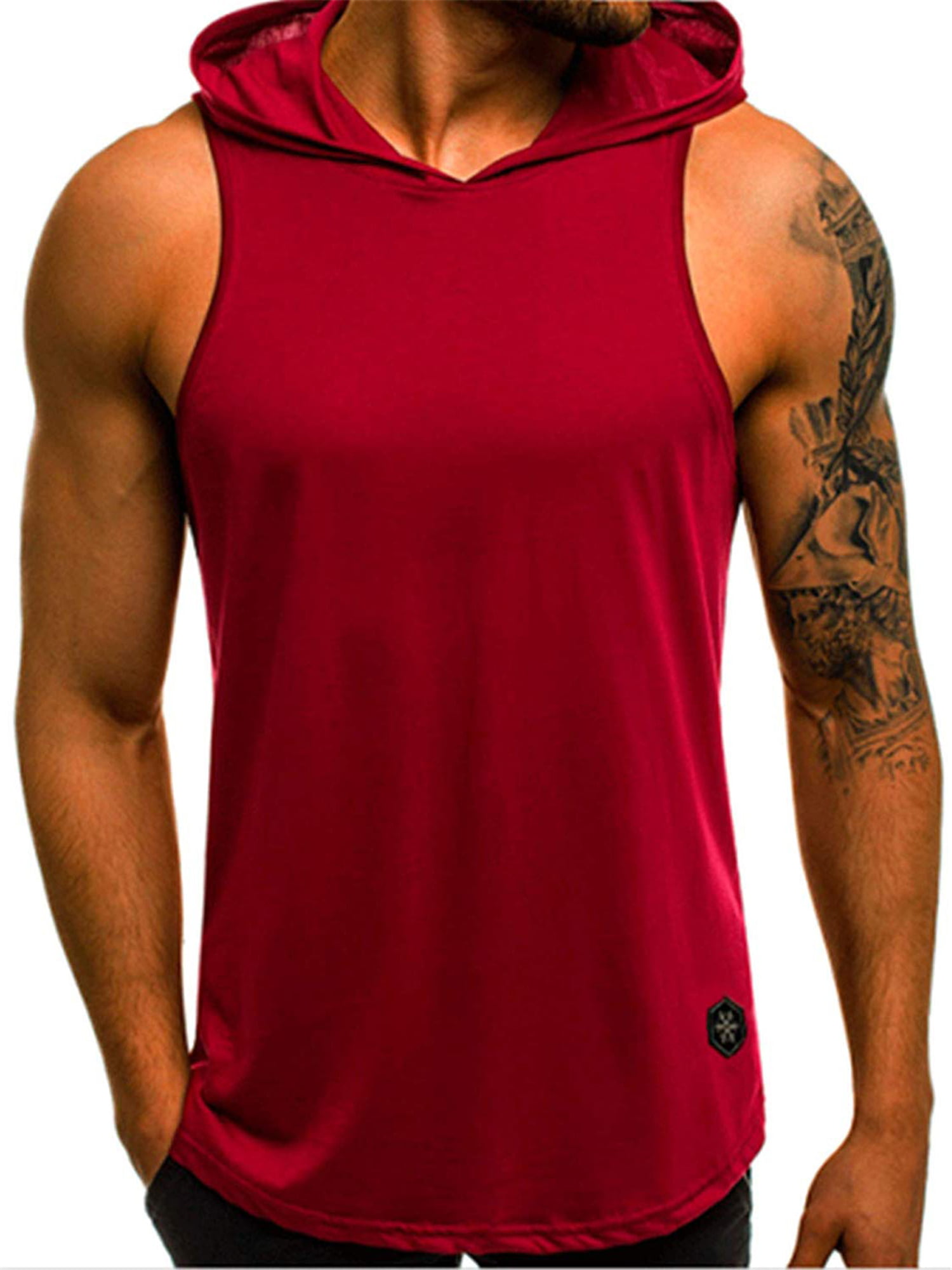 VEKDONE Mens Casual Hoodies Workout Tank Tops Sleeveless Undershirts Bodybuilding Muscle Cut Off T Shirt Loose Tops 