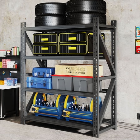 S-HOME Heavy Duty Metal Adjustable Garage Shelves in Black 4000LBS Capacity Industrial Storage Rack Unit for Warehouse and Home Organization