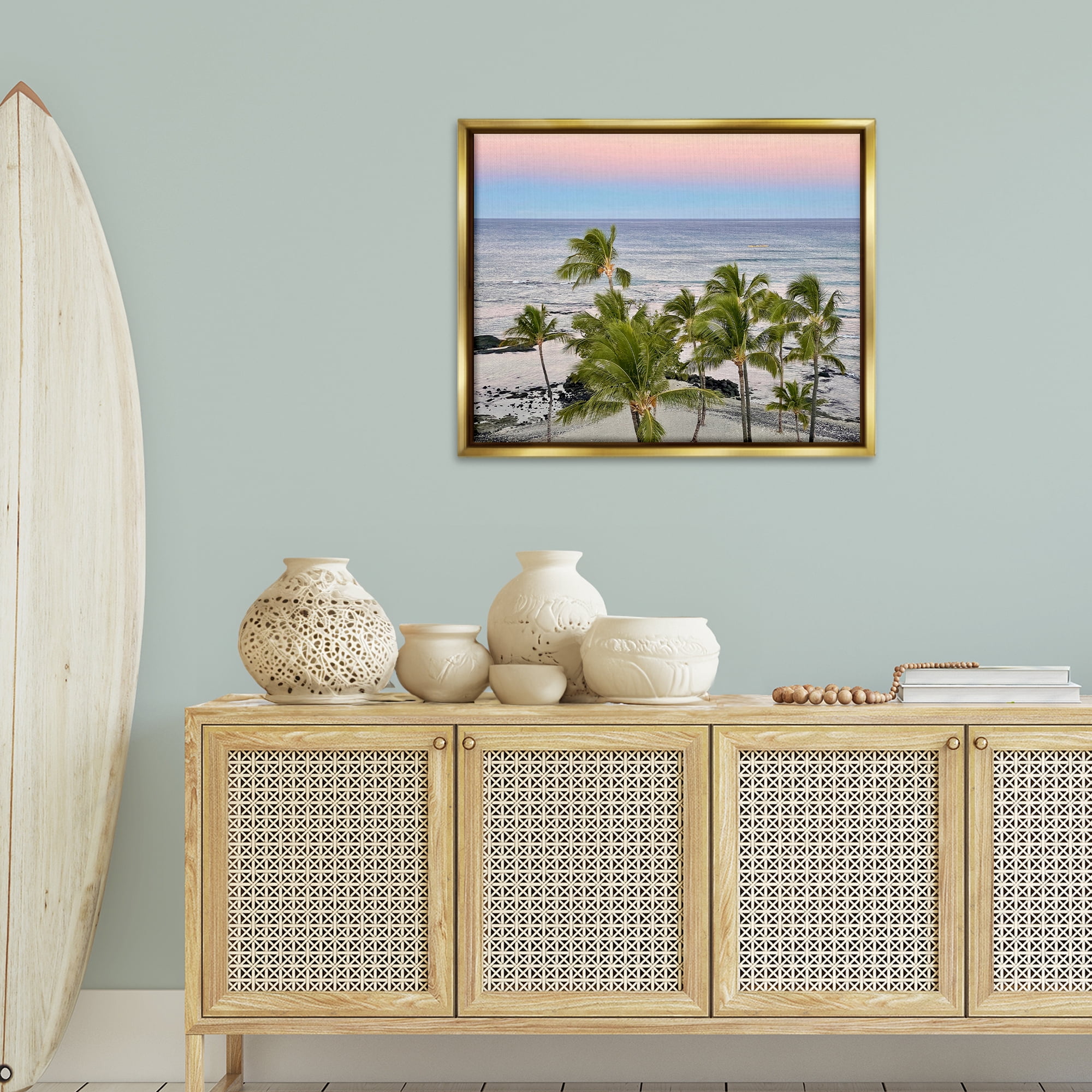 Stupell Industries Afternoon Palms Horizon Landscape Photography Gold Floater Framed Canvas Art Print Wall Art, 31 x 25