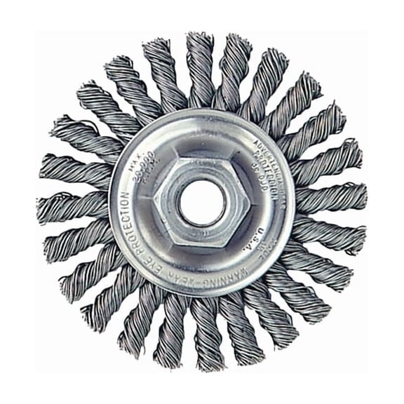 Cable Twist Knot Wire Wheel, 4 in dia x 1/4 in W, 0.020 in Stainless Steel Wire, 20000 RPM
