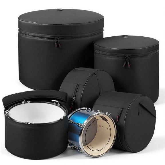 KFFKFF 5-Piece Drum Bag Set, 600D Fabric, Padded Cases for 22 in Bass, 12/13/16 in Toms, 14 in Snare, Durable Lightweight Covers for Drum Accessories and Travel Storage