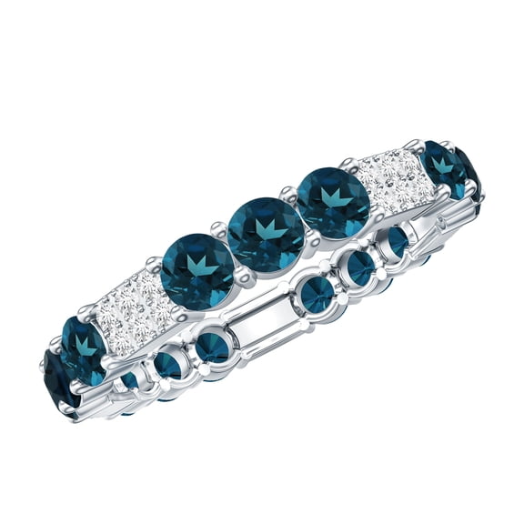 Rosec Jewels London Blue Topaz Eternity Wedding Band (AAA Quality) - Natural Blue Topaz Diamond Ring for Women - with Jewelry Box, 925 Sterling Silver, US 4.00