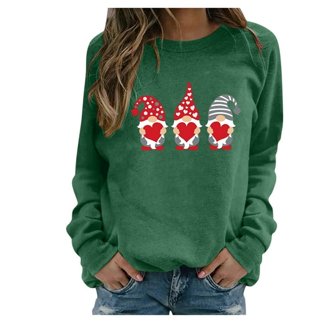 RKSTN Chandail en Molleton pour Femmes Manches Longues Décontracté Imprimé Saint-Valentin Blouse Hauts Chandail Col Rond Coupe Ample Chandail en Molleton