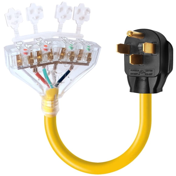 Adaptateur de Distribution RV 50 Ampères à 110V 20 Ampères, NEMA 14-50P Mâle à 4X 5-20R/15R Générateur RV Cordon Adaptateur 4 Broches à Prise Domestique 4 Voies Femelle avec Capuchons de Protection contre la Poussière