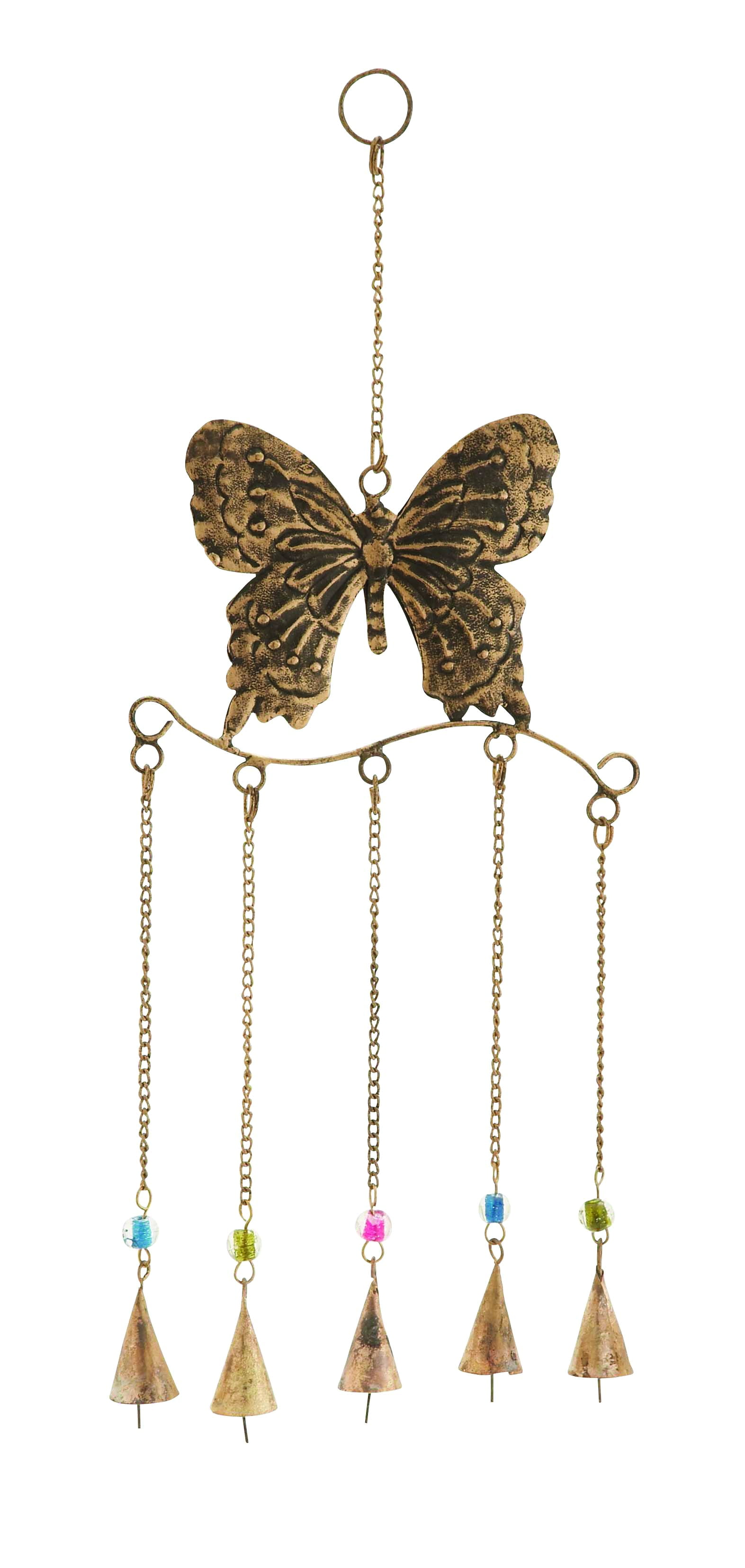 Metal Butterfly Wind Chime In Attractive Antique Brass Finish
