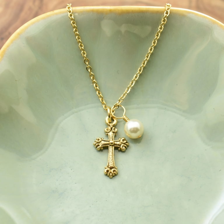 Gold baptism on sale cross necklace