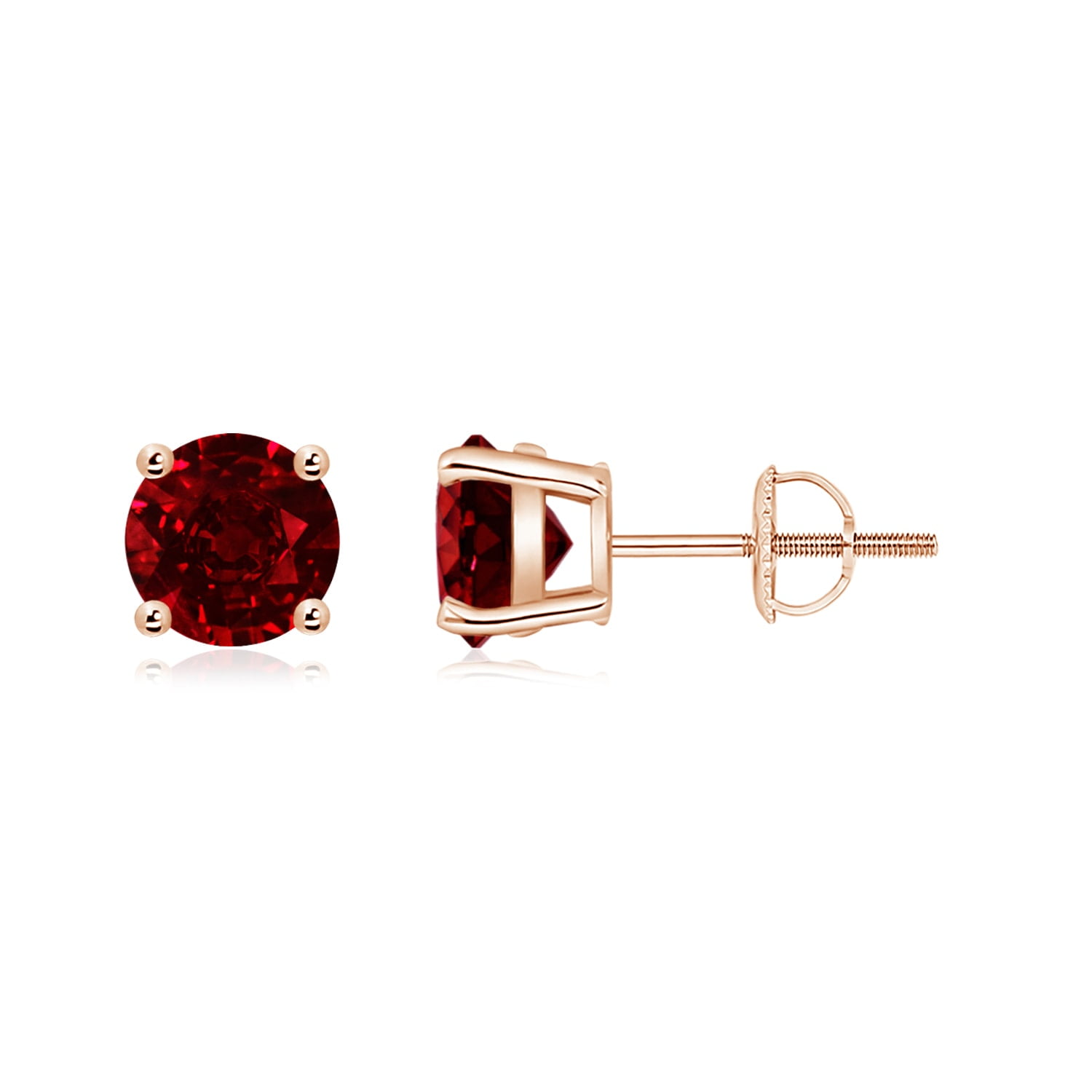 Angara 2 Carats Round Ruby Stud Earrings For Women in 14K Rose Gold