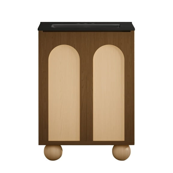 Plaisir II 24" Freestanding Bathroom Vanity in Brown Oak with Black 3-Hole Centerset Sink Top