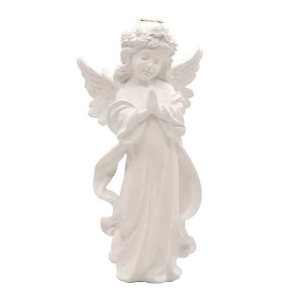 Portavelas de resina con forma de ángel, hecho a mano, ideal para recuerdos religiosos. Oración blanca
