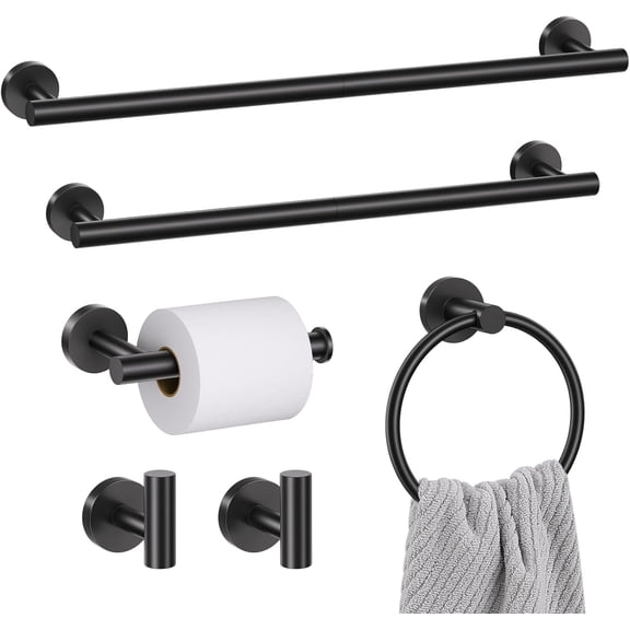 6 Pieces Matte Black Towel Bar Set Bathroom Hardware Set, 23.6Inch Towel Holder Set Towel Racks for Bathroom