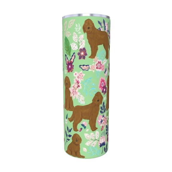 20oz Brown Doodle Dog Tumbler with Handle and Straw Floral Puppy Stainless Steel Insulated Travel Coffee Cup Gift with Straw