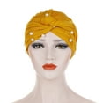 thumbnail image 5 of Clearance! Fdelink Women Pearl Beading India Hat Ruffle Cancer Chemo Beanie Turban Wrap Cap Women Cap (Yellow), 5 of 5