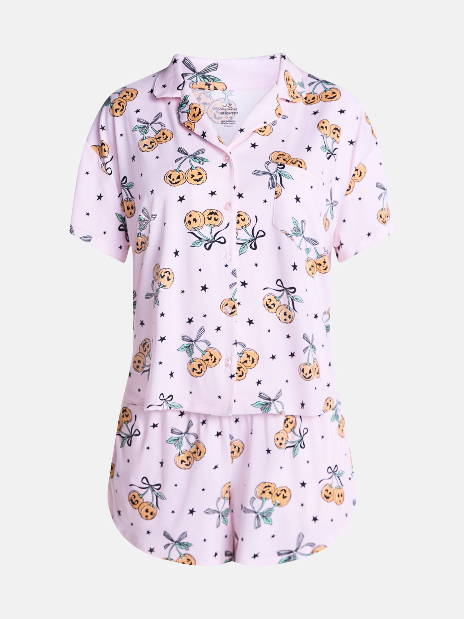Halloween Women's Notched Top and Shorts Pajama Set from Way to Celebrate, 2-Piece, Sizes XS-3X