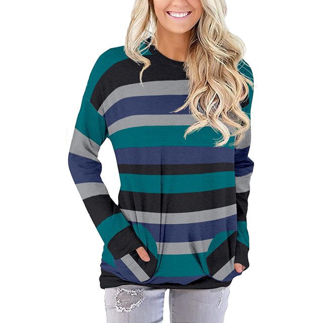 Womens Casual Loose T Shirts Long Sleeve Blouses Tunic Tops with Pockets