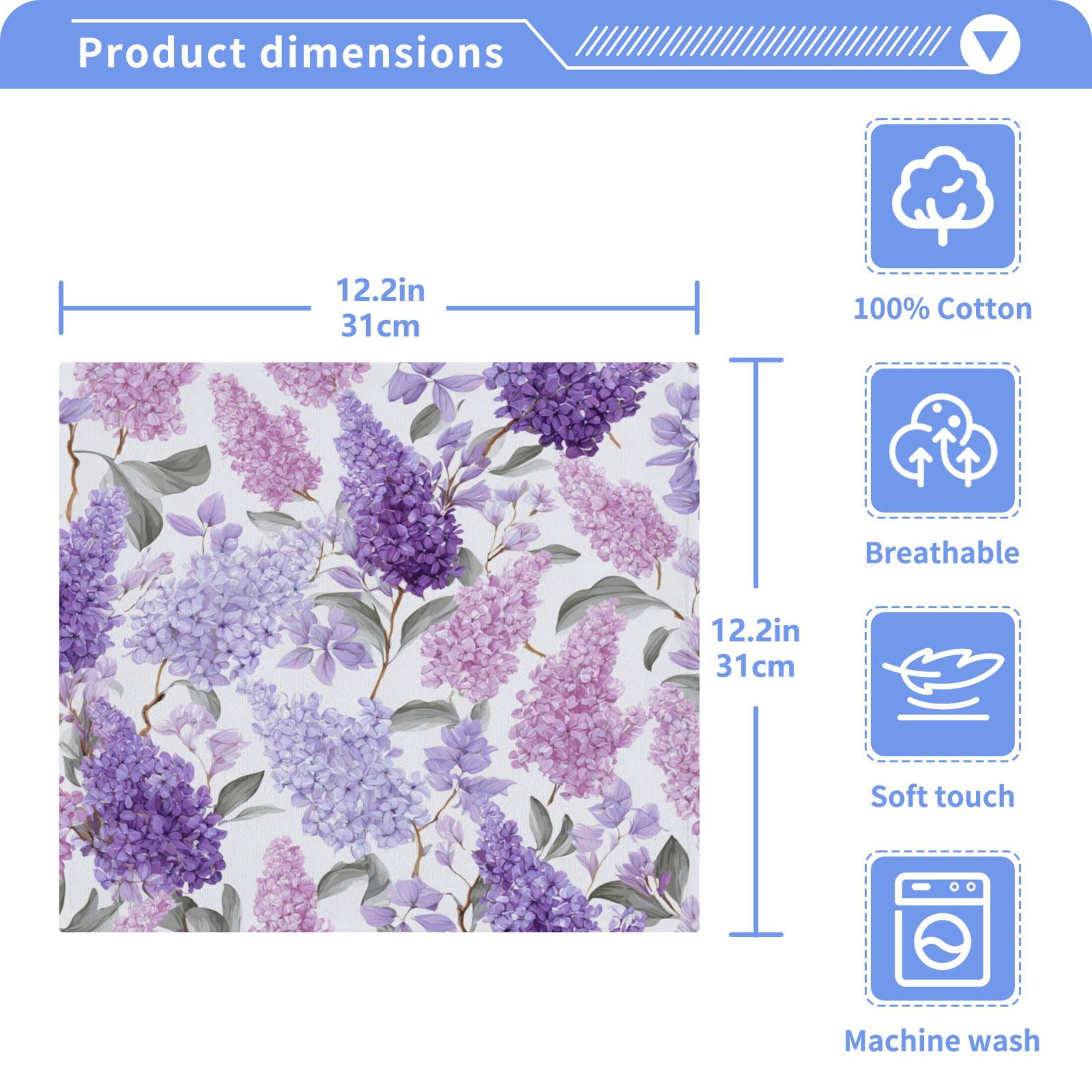 Lavender 100% Cotton Face Towel 12x12in Soft Absorbent Washcloth Durable Printed Hand Towels for Bathroom Travel 6 Pcs