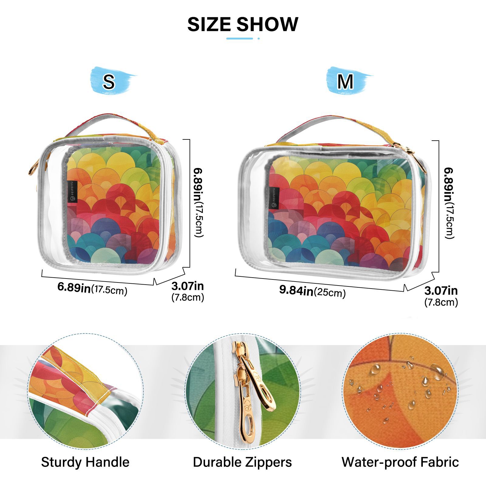 Clear Makeup Bags with Handle Large Opening 2 Pack Set Toiletry Bag Quart Size Bag, for Women Man Traveling Travel Essentials, Toiletries and Other. Vibrant Pattern Colorful Waves Dynamic