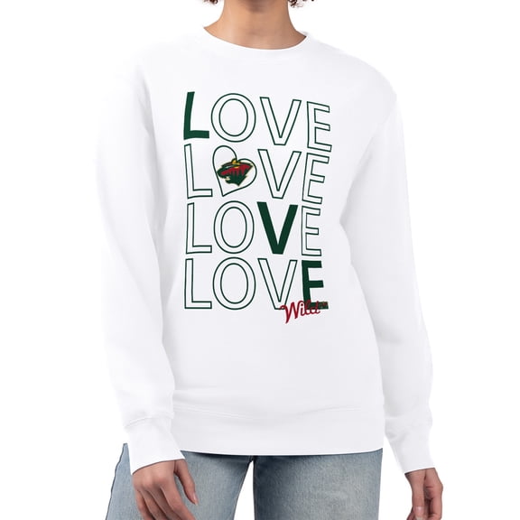 Women's G-III 4Her by Carl Banks  White Minnesota Wild Lots Of Love Team Logo Graphic Pullover Sweatshirt