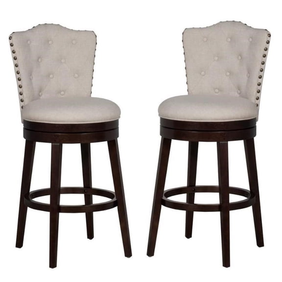 Home Square 2 Piece Fabric Upholstery Swivel Bar Stool Set in Chocolate/Cream