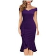 thumbnail image 6 of BSDJILFG Summer Dresses for Women Elegant Ruffle Dress Sleeveless Off-the-Shoulder Flared Midi V Neck Cocktail Dress Spring Party Wedding Guest Dress, 6 of 6