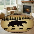 thumbnail image 3 of 8ft Washable Large Round Rug, Vintage Animals Bear Non-Slip Circle Area Rug for Living Room Dining Room, Black Pine Forest Retro Animal Indoor Floor Mat for Home Decor, 3 of 9