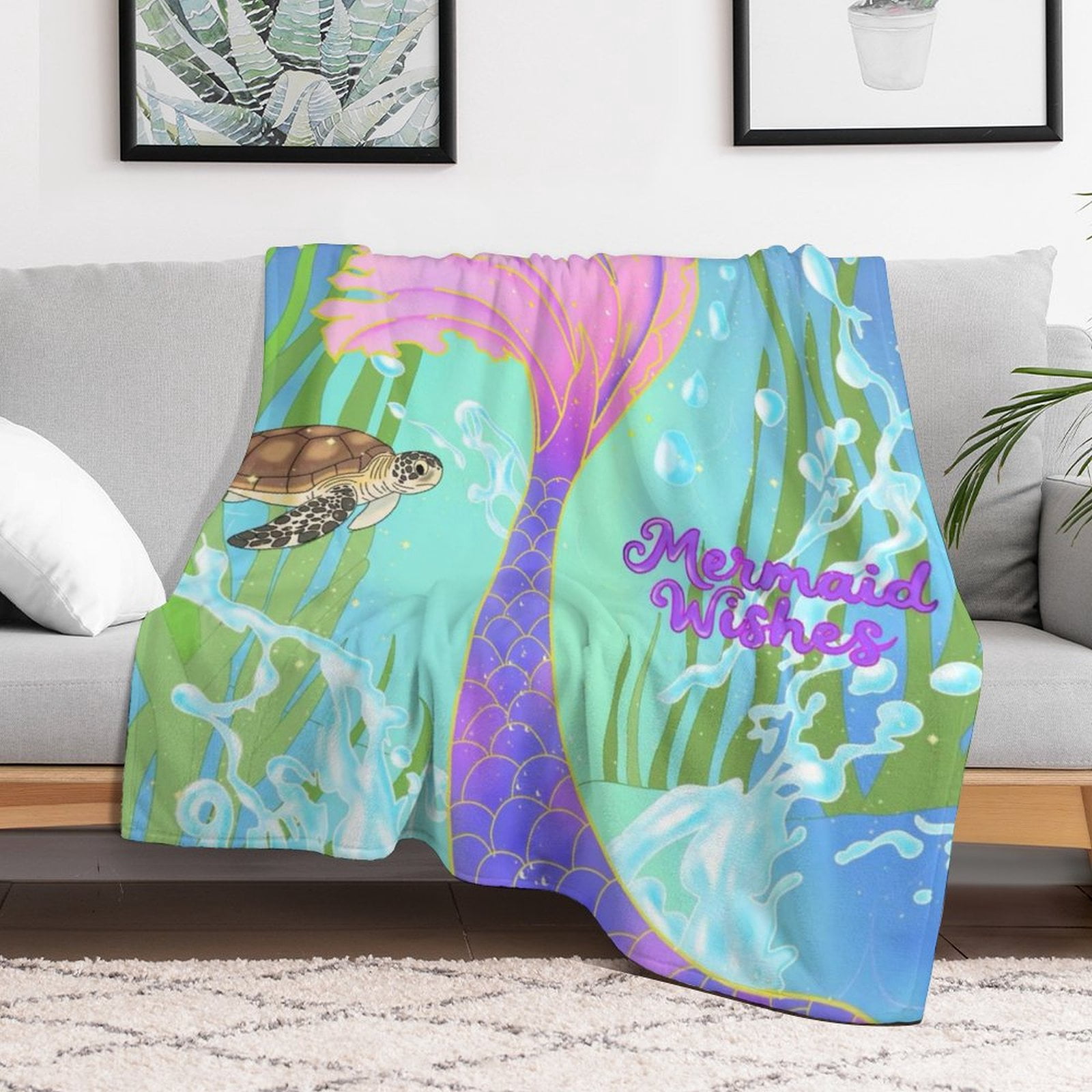 Mermaid Blanket, Cute Mermaid Tail Scales Fuzzy Soft Cozy Warm Mermaid Throw Blanket for Girls Kid, Fleece Blankets Couch Sofa Bedroom Nursery Bed Throws Blankets 50x 60inch