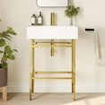 thumbnail image 3 of 24 in. L x 17 in. W Ceramic Rectangular Bathroom Console Sink in White with Golden Legs and Overflow, 3 of 16