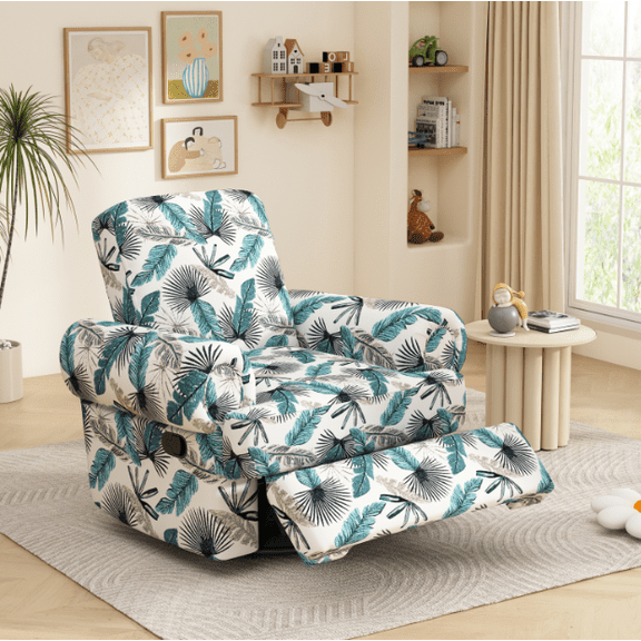 Euroco Manual Recliner Sofa Swivel Recliner Rocker Chair with Adjustable Backrest for Living Room, Bedroom, or Nursery, Green&Brown