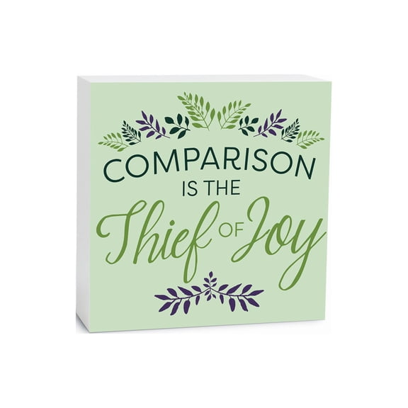 Comparison Thief Of Joy Mint Foliage 5 x 5 Wood Tabletop Sign Plaque