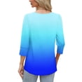 thumbnail image 3 of EchfiProm Sky Blue T-Shirts for Women 3/4 Sleeve Tops Crew Neck Relaxed Fit Fall Pullover Gradient Womens, 3 of 7
